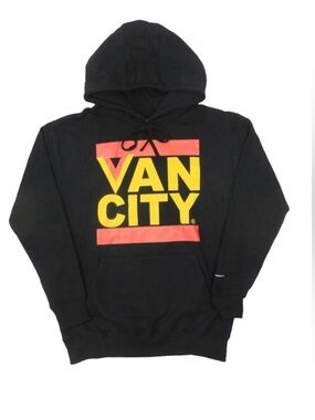 VanCity Black Hoodie with Canucks Yellow & Red V & VAN CITY Logo